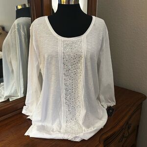 JM Collection White Embellished Blouse. Size XL NWTGS